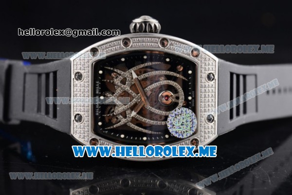 Richard Mille Natalie Portman RM-19-01 Asia Manual Winding Steel Case with Seleton Dial and Black Rubber Strap Diamonds Bezel - Click Image to Close